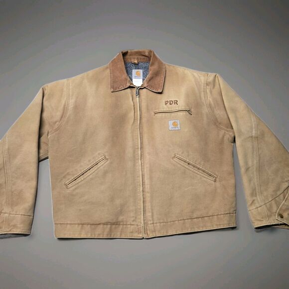 Carhartt Detroit Jacket Men’s XL Tan Blanket Lined Made USA Distressed Workwear - Picture 1 of 9
